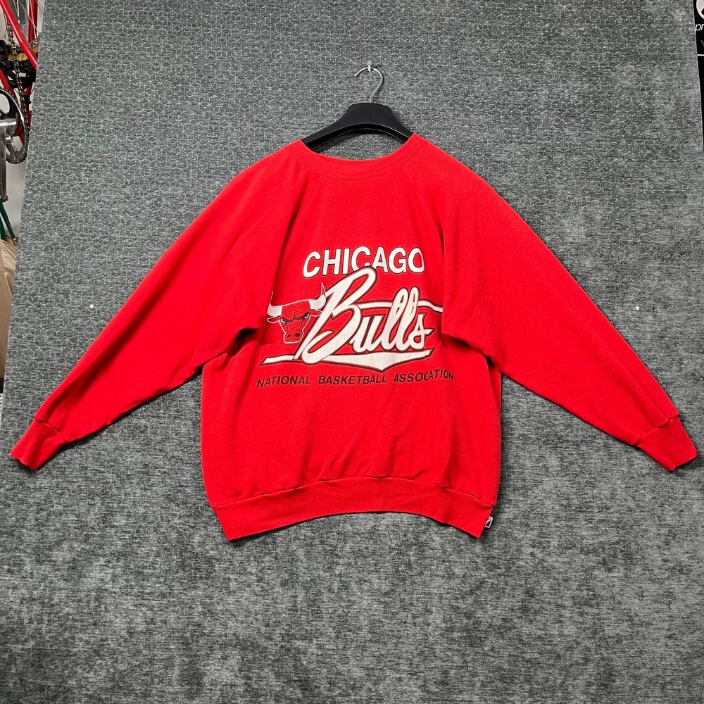 Vintage 90s Logo 7 Chicago Bulls Sweatshirt Mens Red Raglan Sleeve USA Made - XL